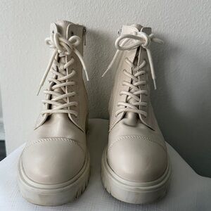 Aldo Cream Combat Boots with Chunky Platform Sole